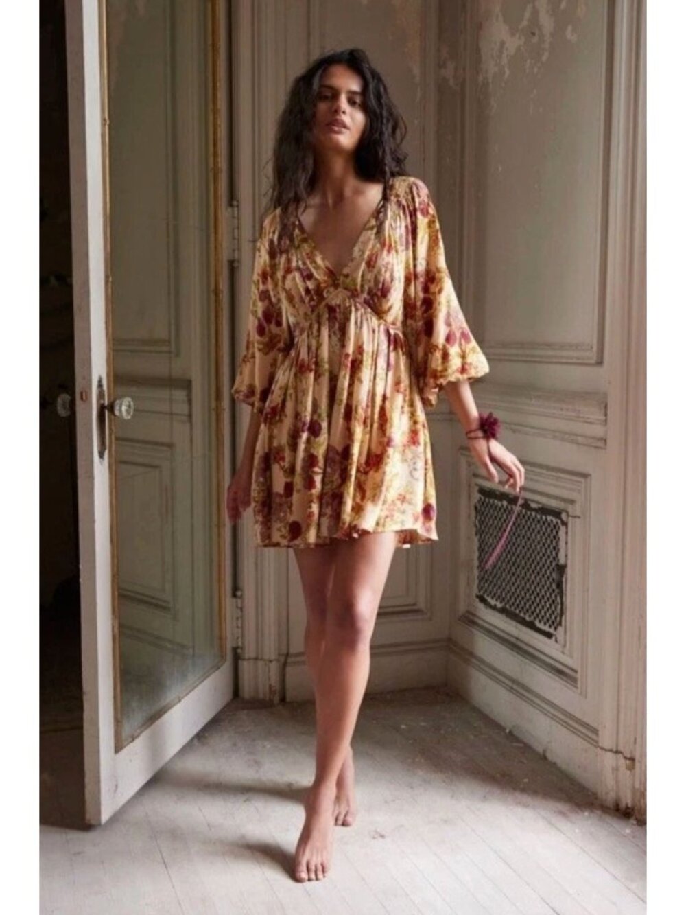 Free People Beck Romantic Printed Floral Tie Back Mini Dress Small
